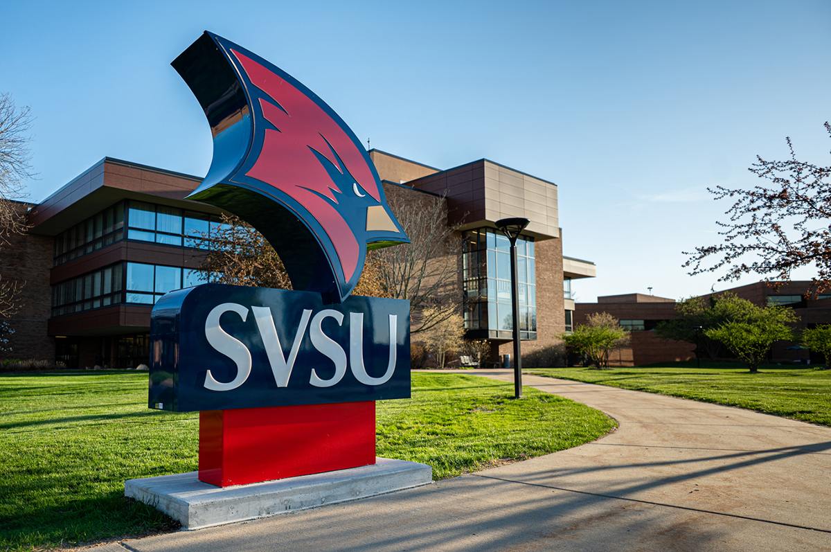 Sign of cardinal head over SVSU